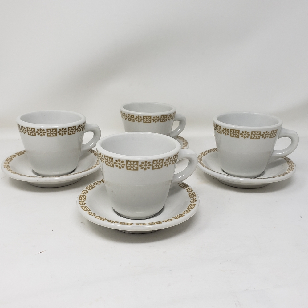 VTG 1960s RestaurantWare Shenango China Mug Cup & Saucer Set Gold Dot Daisy USA